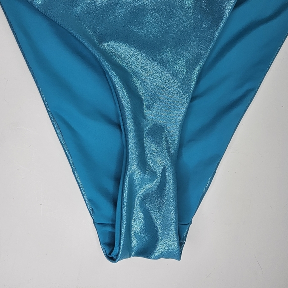 NWOT Urban Outfitters Out From Under Metallic Teal Liquid Shine Bikini Bottom L - Picture 4 of 7